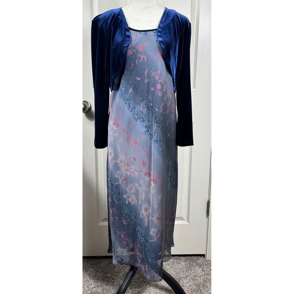 Saint Tropez West‎ Size 14 Dress Velvet Bolero Floral Maxi Dress Dark Regency